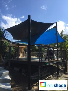 shade sail deck entertainment outdoor area black blue shade solution brisbane queensland shadecloth sun protection