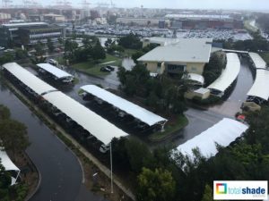 car park structure total shade solutions business premises port of brisbane white single cantilever white large project
